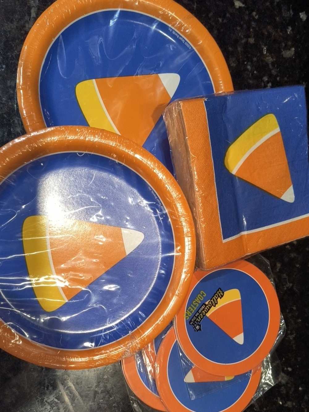 Target Candy Corn Party Plates, Napkins & Coasters - Orange & Blue